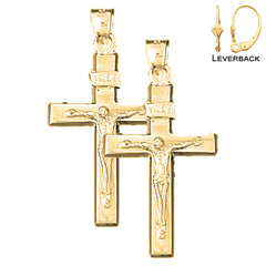 Sterling Silver 36mm INRI Crucifix Earrings (White or Yellow Gold Plated)