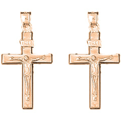 14K or 18K Gold 36mm INRI Crucifix Earrings