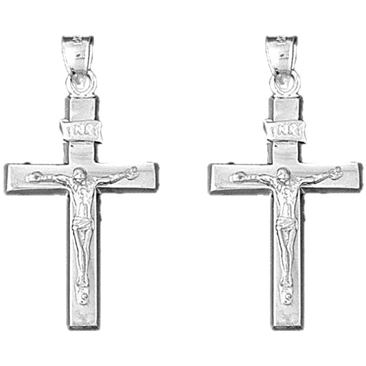 Sterling Silver 36mm INRI Crucifix Earrings