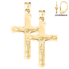 Pendientes de crucifijo latino de plata de ley de 34 mm (chapados en oro blanco o amarillo)