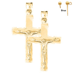 Pendientes de crucifijo latino de plata de ley de 34 mm (chapados en oro blanco o amarillo)