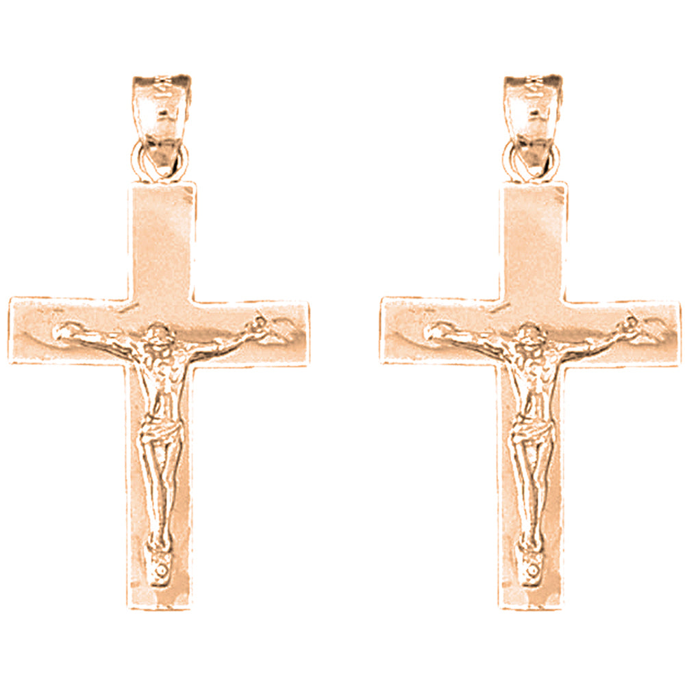 14K or 18K Gold 34mm Latin Crucifix Earrings