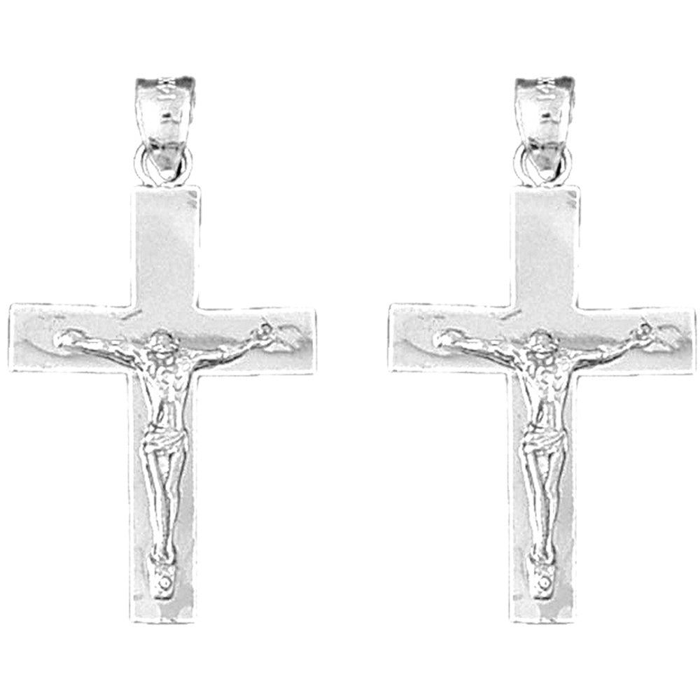 Sterling Silver 34mm Latin Crucifix Earrings