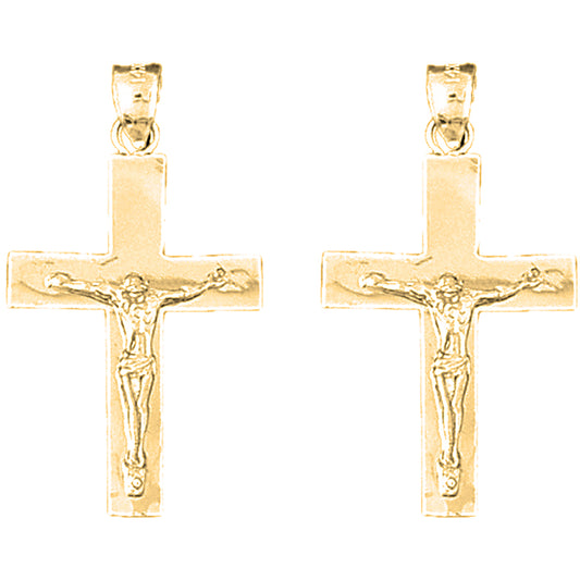 Yellow Gold-plated Silver 34mm Latin Crucifix Earrings