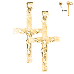 Sterling Silver 46mm INRI Crucifix Earrings (White or Yellow Gold Plated)