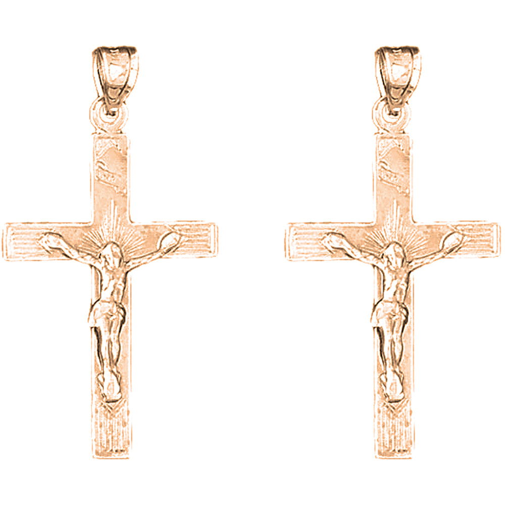 14K or 18K Gold 46mm INRI Crucifix Earrings