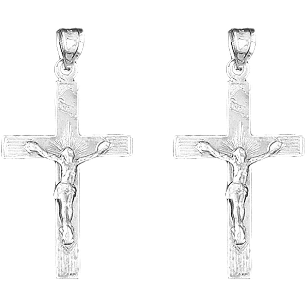 14K or 18K Gold 46mm INRI Crucifix Earrings