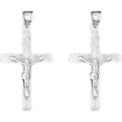 Sterling Silver 46mm INRI Crucifix Earrings