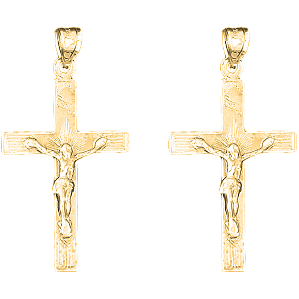 14K or 18K Gold 46mm INRI Crucifix Earrings