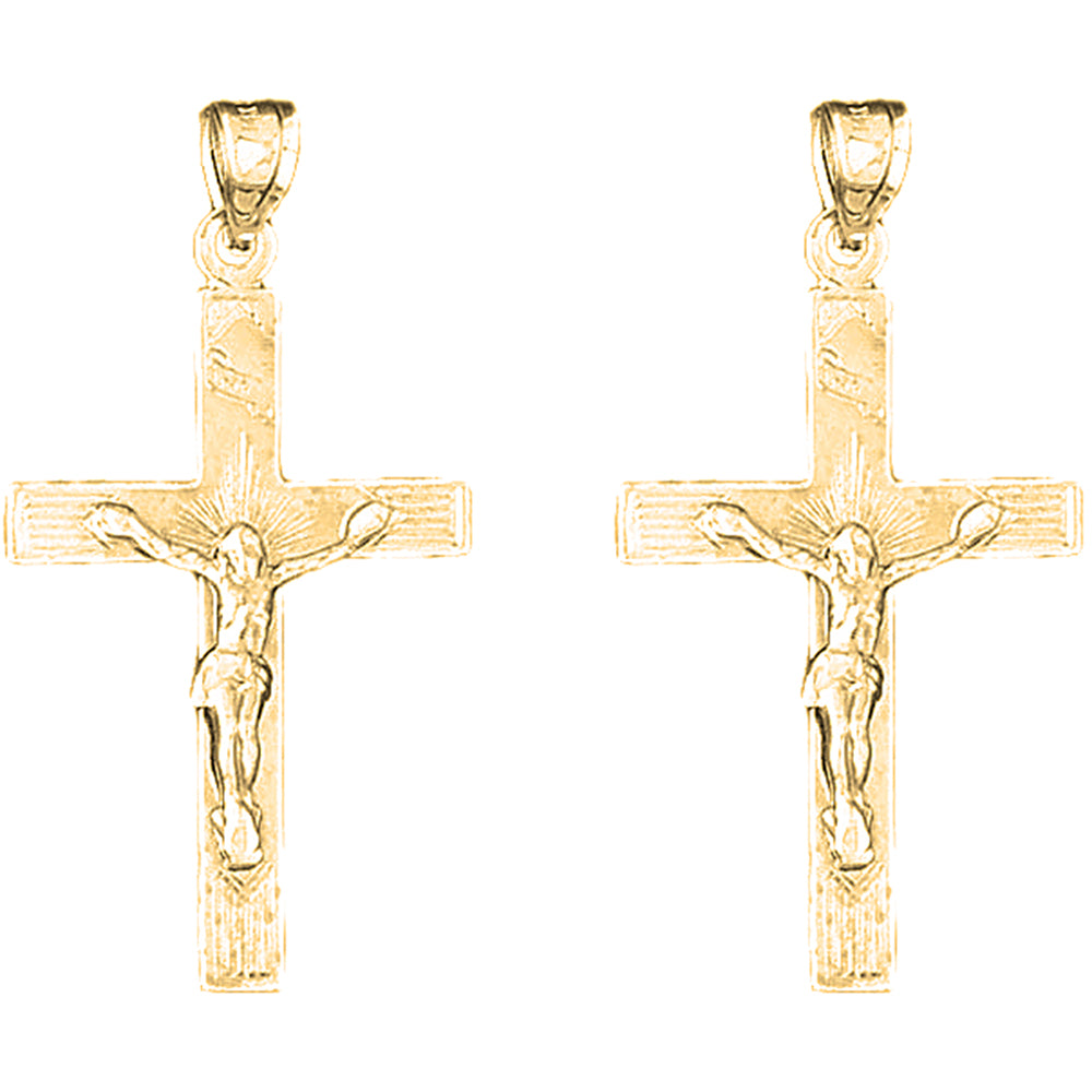 Yellow Gold-plated Silver 46mm INRI Crucifix Earrings