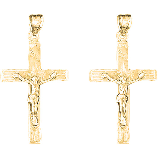 Yellow Gold-plated Silver 46mm INRI Crucifix Earrings