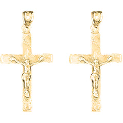 Yellow Gold-plated Silver 46mm INRI Crucifix Earrings