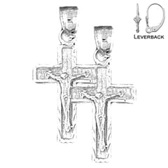 Sterling Silver 25mm Latin Crucifix Earrings (White or Yellow Gold Plated)