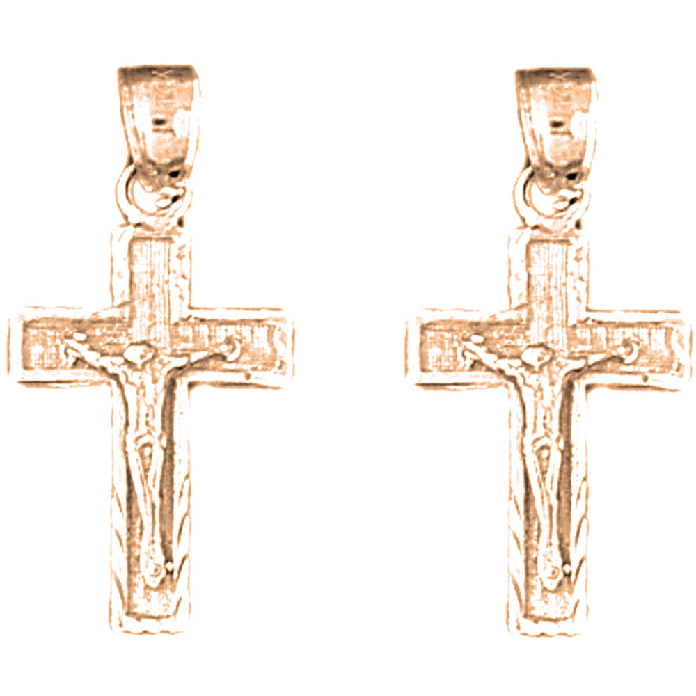 14K or 18K Gold 25mm Latin Crucifix Earrings