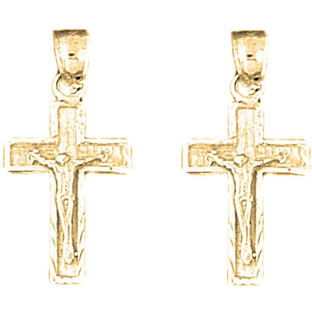 Yellow Gold-plated Silver 25mm Latin Crucifix Earrings