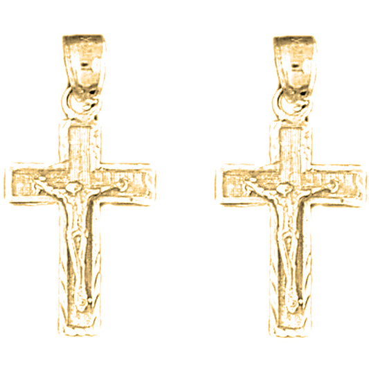 Yellow Gold-plated Silver 25mm Latin Crucifix Earrings