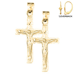 Sterling Silver 33mm Latin Crucifix Earrings (White or Yellow Gold Plated)