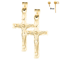 Sterling Silver 33mm Latin Crucifix Earrings (White or Yellow Gold Plated)