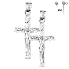 Sterling Silver 33mm Latin Crucifix Earrings (White or Yellow Gold Plated)