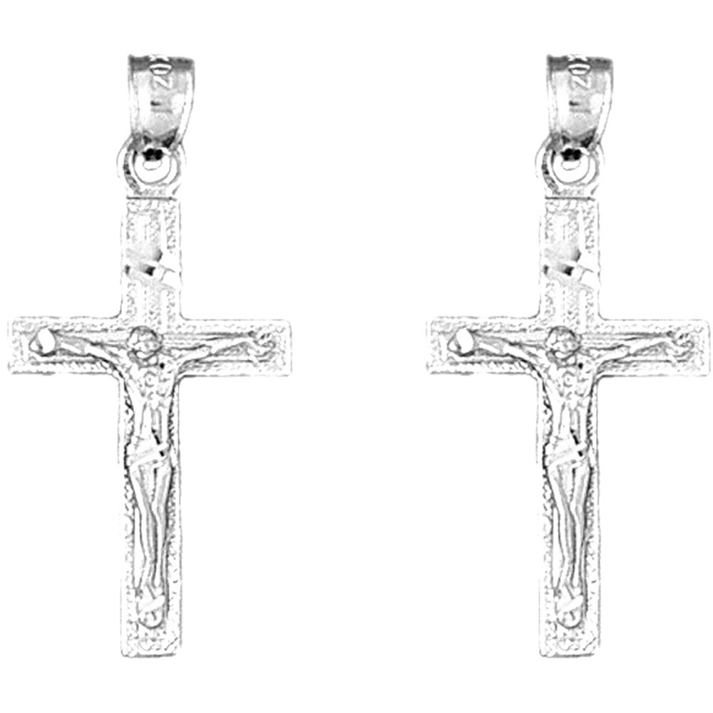 Sterling Silver 33mm Latin Crucifix Earrings