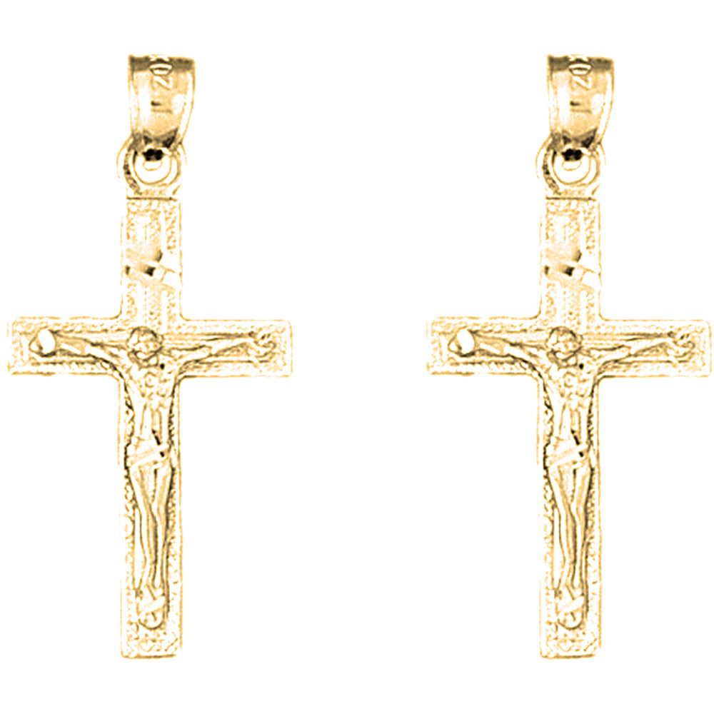 Yellow Gold-plated Silver 33mm Latin Crucifix Earrings