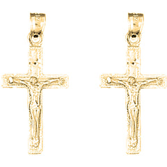 Yellow Gold-plated Silver 33mm Latin Crucifix Earrings