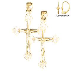 Sterling Silver 31mm Bottonnee Crucifix Earrings (White or Yellow Gold Plated)