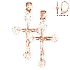 14K or 18K Gold Bottonnee Crucifix Earrings