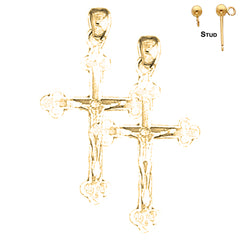 Pendientes de crucifijo inferior de plata de ley de 31 mm (chapados en oro blanco o amarillo)