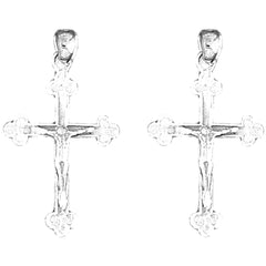 Sterling Silver 31mm Bottonnee Crucifix Earrings