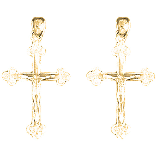 14K or 18K Gold 31mm Bottonnee Crucifix Earrings