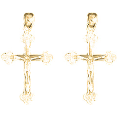 Yellow Gold-plated Silver 31mm Bottonnee Crucifix Earrings