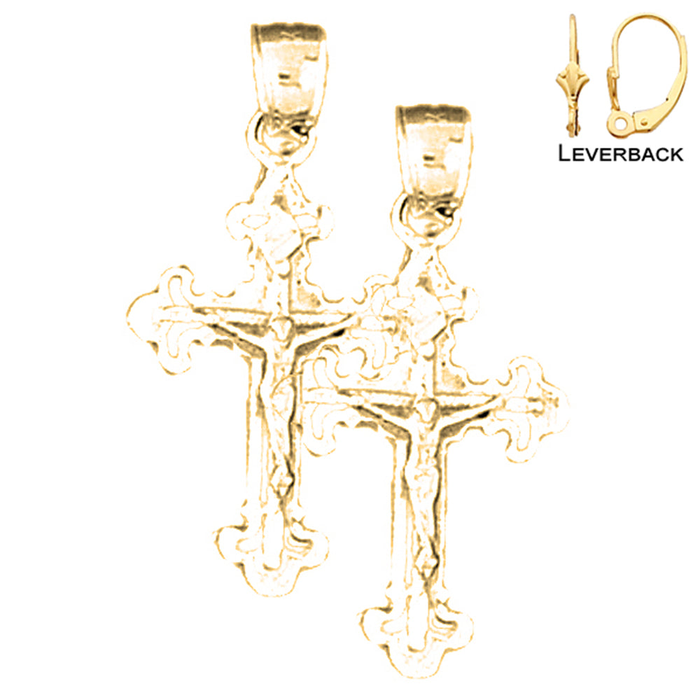 14K or 18K Gold Fleur de Lis Crucifix Earrings