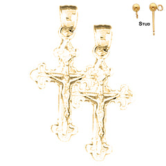 Sterling Silver 27mm Fleur de Lis Crucifix Earrings (White or Yellow Gold Plated)