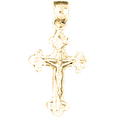 14K or 18K Gold Fleur de Lis Crucifix Pendant