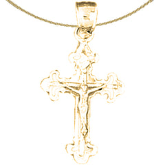 14K or 18K Gold Fleur de Lis Crucifix Pendant