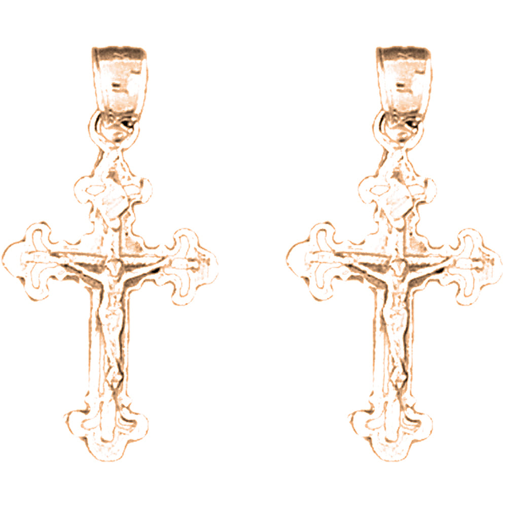 14K or 18K Gold 27mm Fleur de Lis Crucifix Earrings