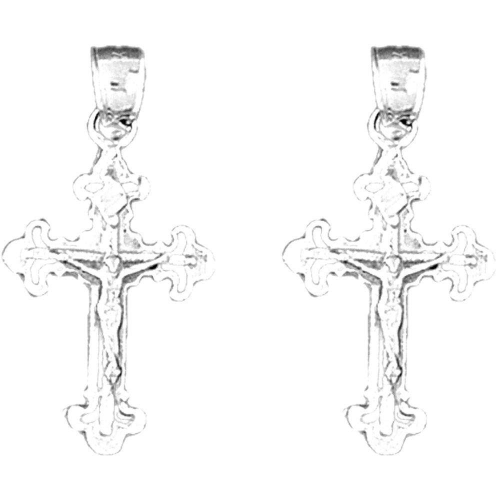 14K or 18K Gold 27mm Fleur de Lis Crucifix Earrings