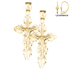 Sterling Silver 33mm Latin Crucifix Earrings (White or Yellow Gold Plated)