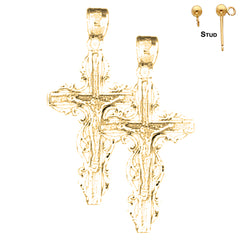 Sterling Silver 33mm Latin Crucifix Earrings (White or Yellow Gold Plated)