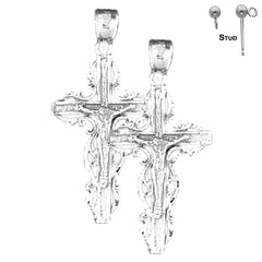 Sterling Silver 33mm Latin Crucifix Earrings (White or Yellow Gold Plated)