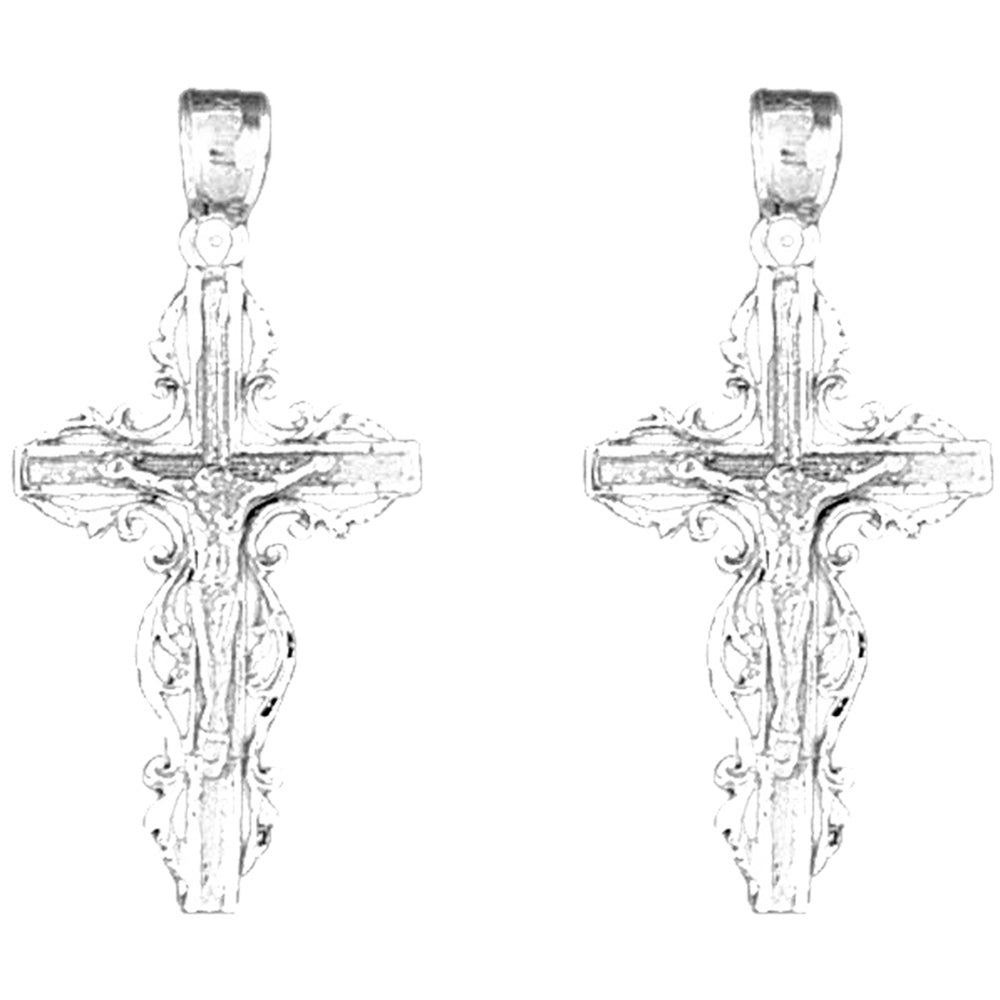 14K or 18K Gold 33mm Latin Crucifix Earrings