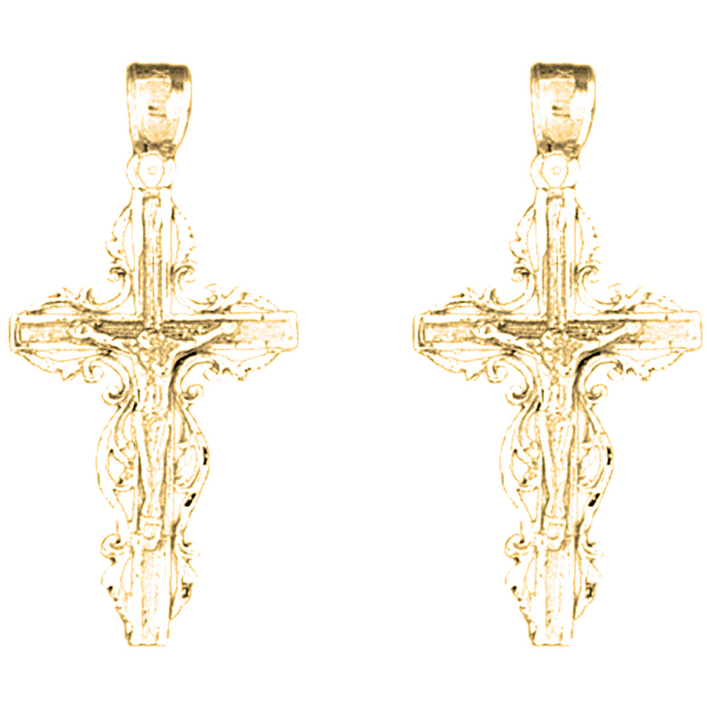 14K or 18K Gold 33mm Latin Crucifix Earrings