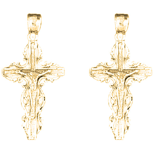 Yellow Gold-plated Silver 33mm Latin Crucifix Earrings