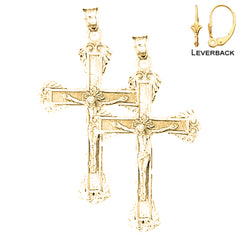 Sterling Silver 56mm Latin Crucifix Earrings (White or Yellow Gold Plated)