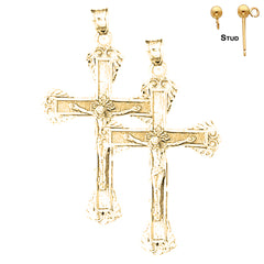 Sterling Silver 56mm Latin Crucifix Earrings (White or Yellow Gold Plated)