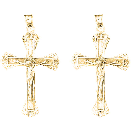 Yellow Gold-plated Silver 56mm Latin Crucifix Earrings