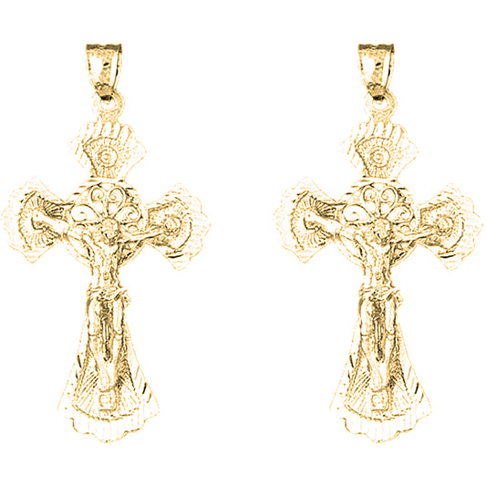 Yellow Gold-plated Silver 53mm Celtic Crucifix Earrings