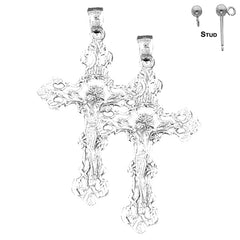 Sterling Silver 55mm INRI Crucifix Earrings (White or Yellow Gold Plated)