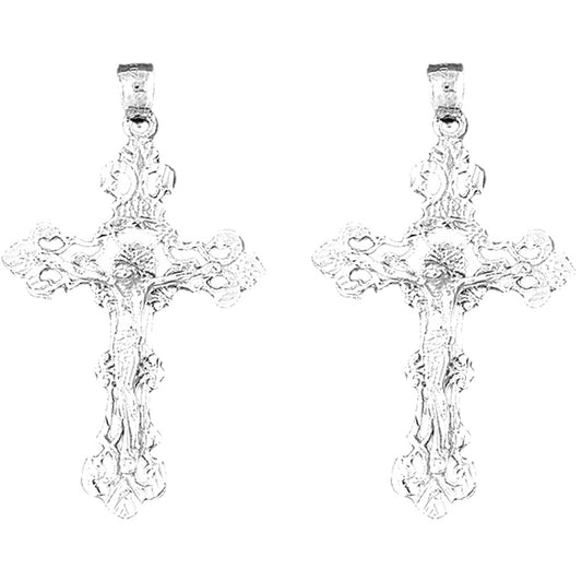 Sterling Silver 55mm INRI Crucifix Earrings